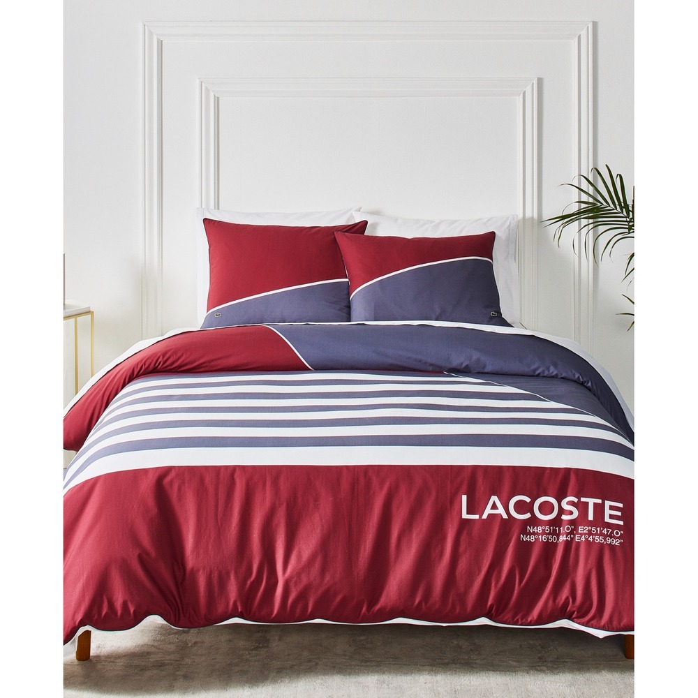 Lacoste Duvet Cover Set King Red Navy White Sailor Colorblock 3pc